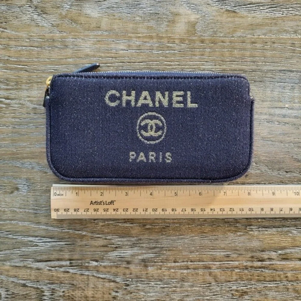 Chanel Deauville Navy Blue Denim Gold Chain Crossbody Pouch Bag Box Dust Bag